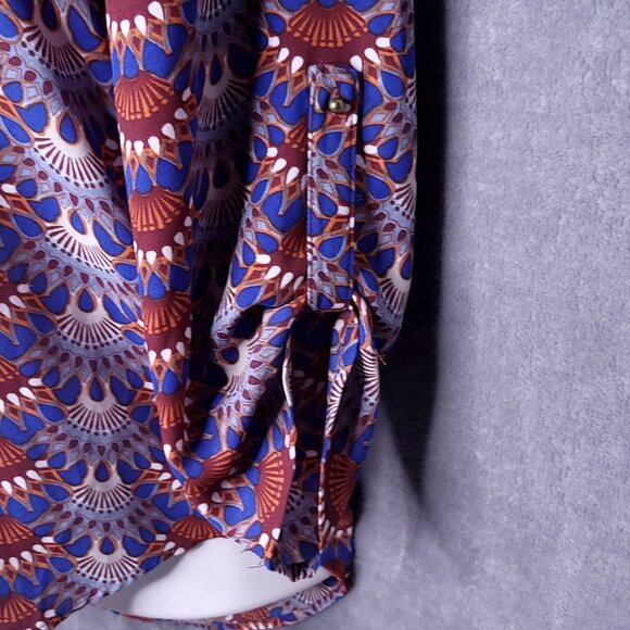 Daniel Rainn Womens Blouse Convertible Sleeve M Geometric Design Top Lightweight - Picture 4 of 9